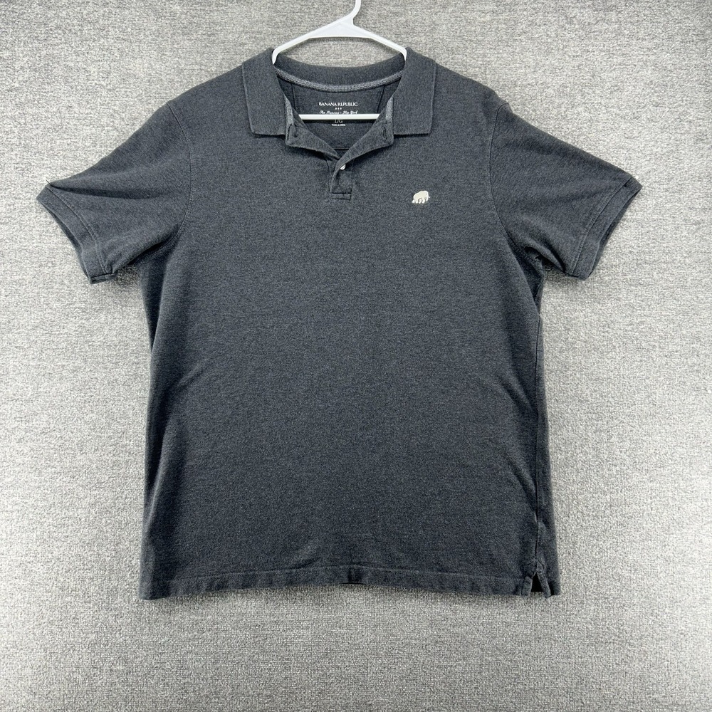 Banana Republic Short Sleeve Polo Shirt Large Gray Preppy 100% Cotton
